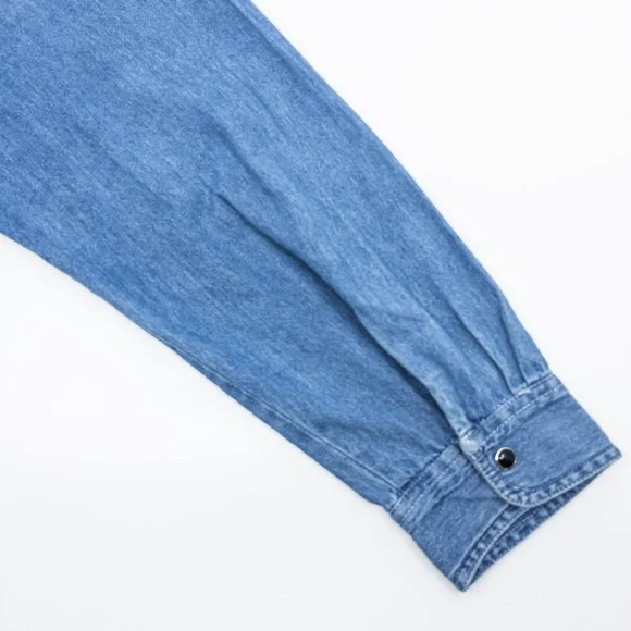 Denim Snap Front Shirt with Black Velvet Collar and Trim - Picture 6 of 6